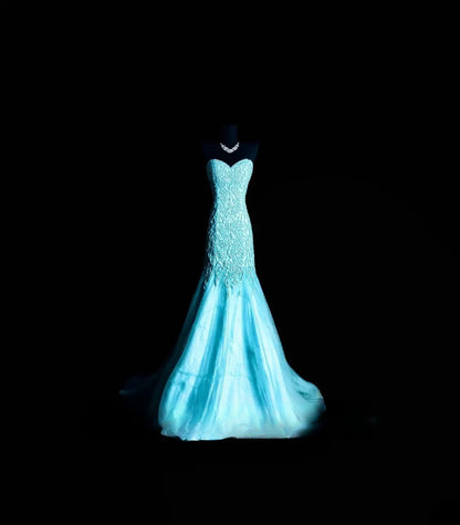 Vintage Mermaid Sweetheart Blue With Lace Prom Dress Formal Dress Party Dresses RB7121