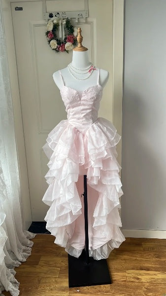 Prom Dress High Low Spaghetti Straps Pink Formal Party Gown For Senior Women RC0506