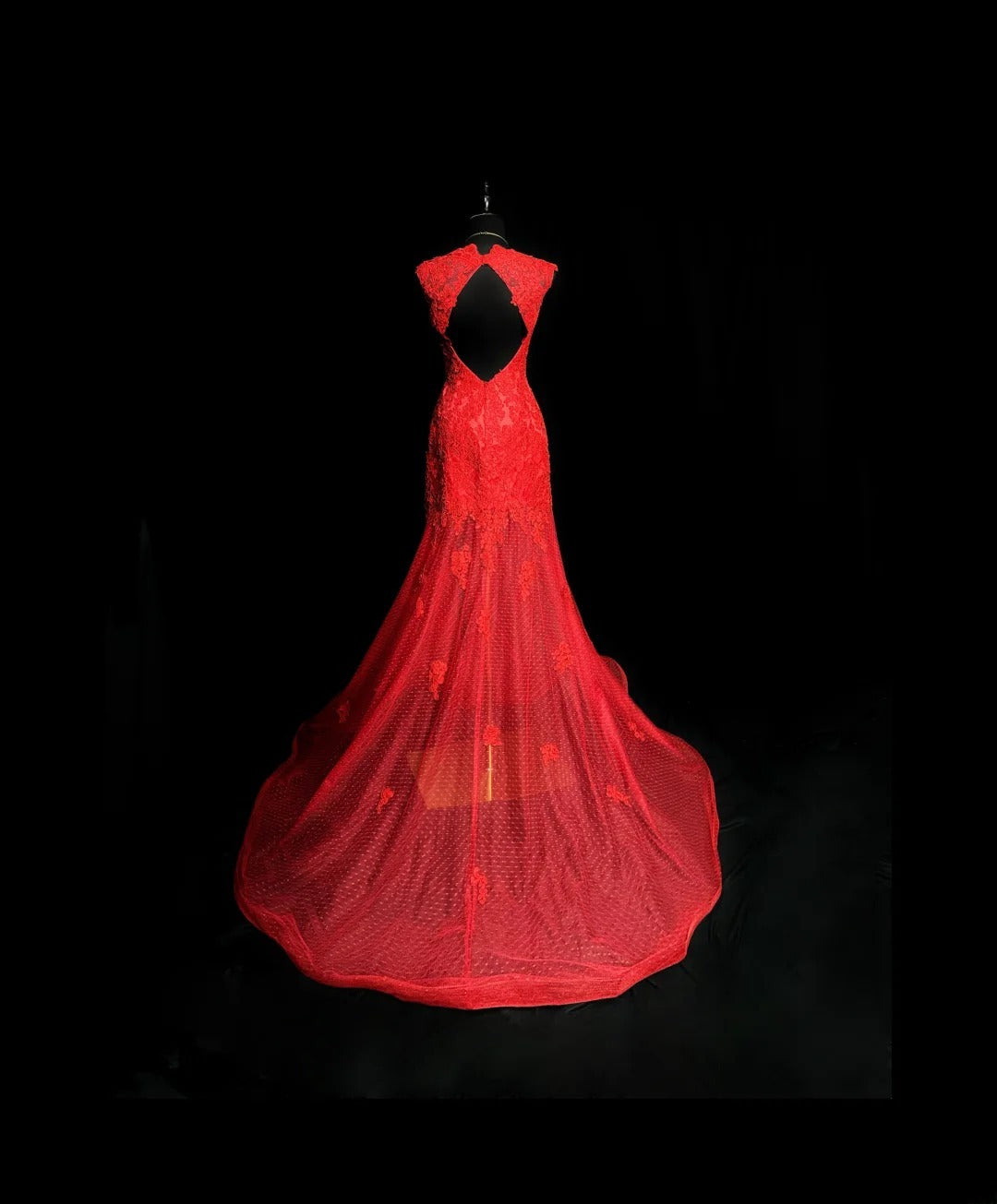 Modest Prom Dresses Mermaid Sweetheart Red Lace Tulle With Appliqued Slit Long Backless Formal Outfits RB5951