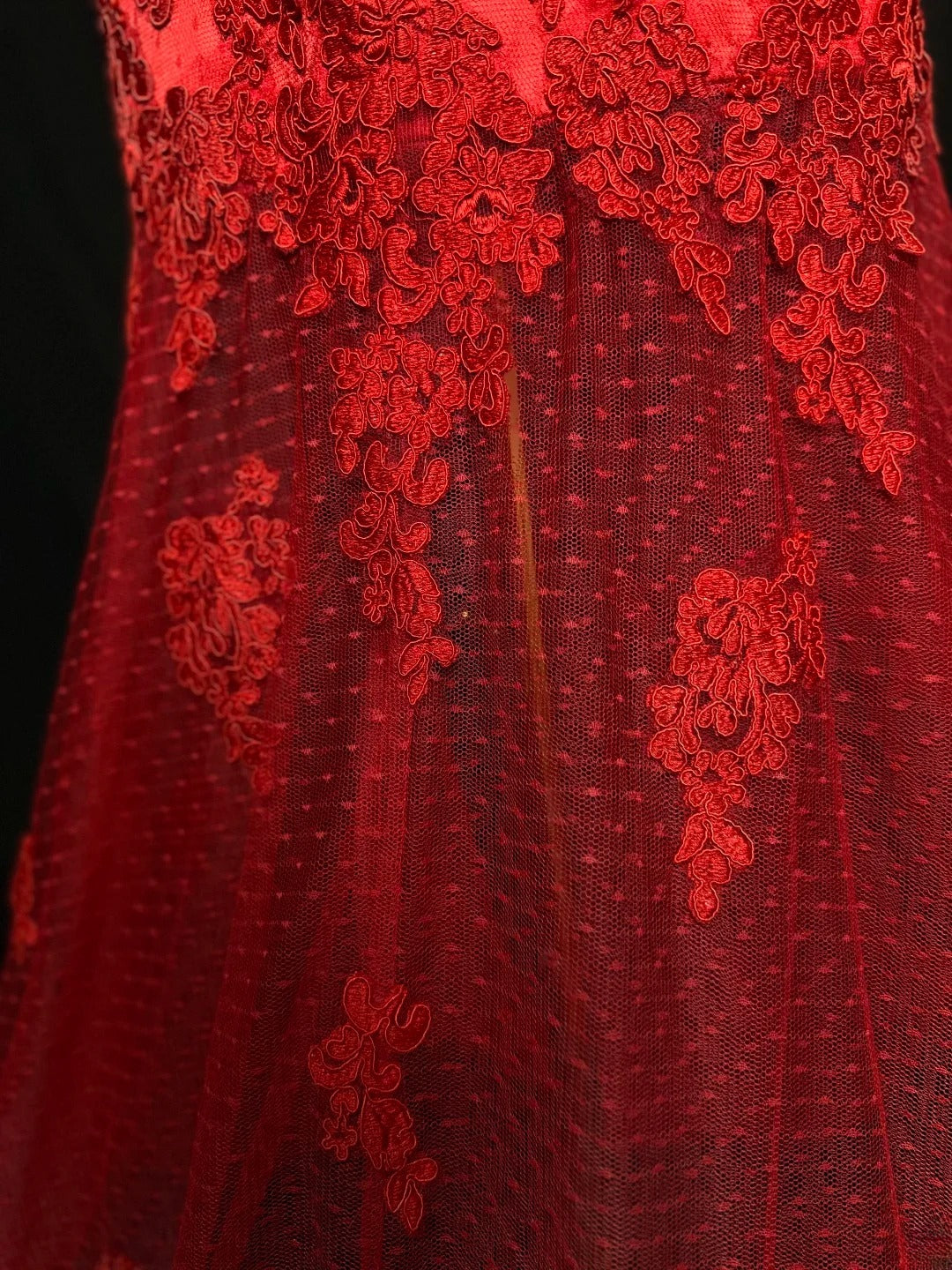 Modest Prom Dresses Mermaid Sweetheart Red Lace Tulle With Appliqued Slit Long Backless Formal Outfits RB5951