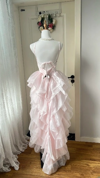 Prom Dress High Low Spaghetti Straps Pink Formal Party Gown For Senior Women RC0506