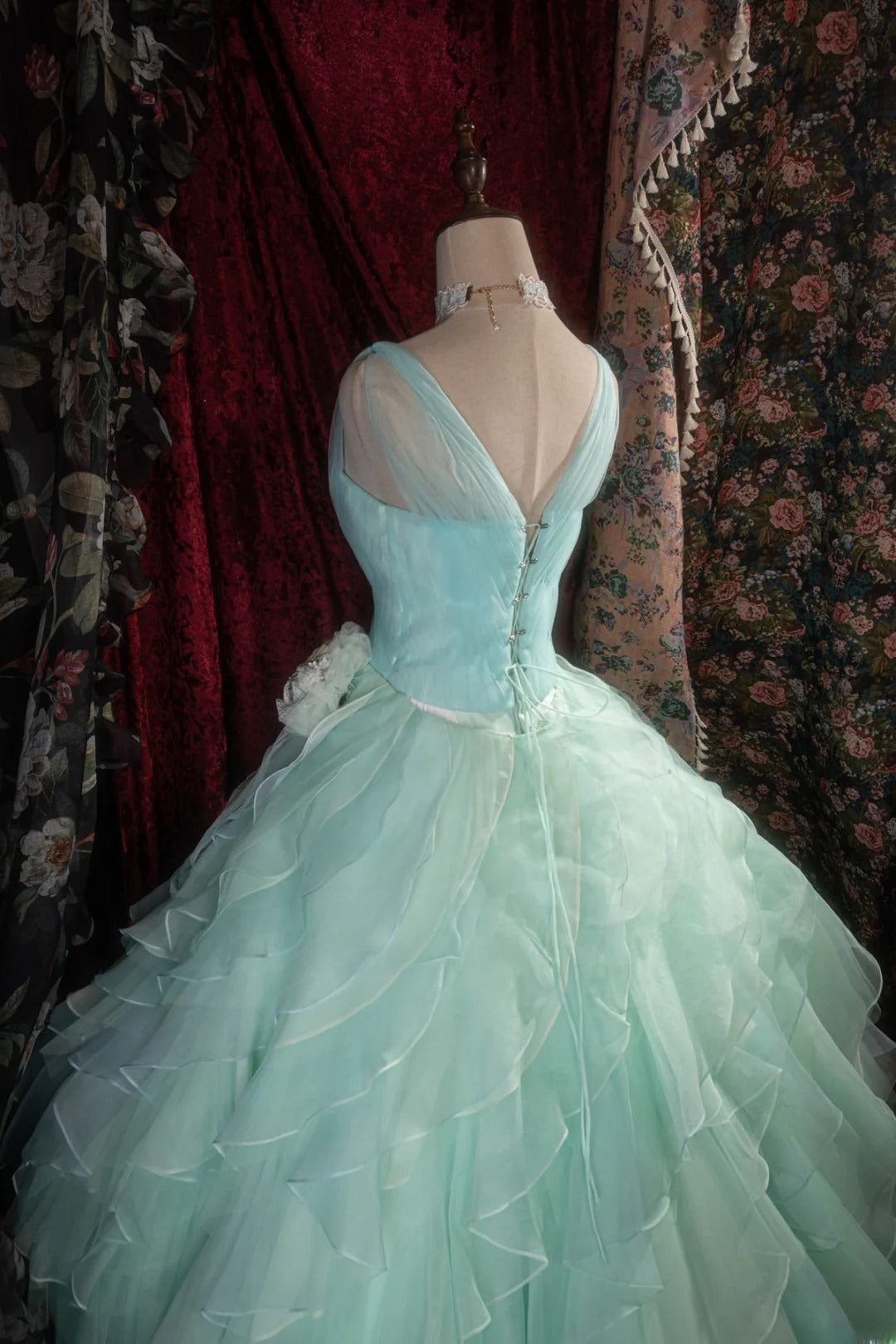 Dreamy Princess Ball Gown Formal Events Halter Blue Green Chiffon Tiered Quince Dress Quinceanera Dresses Birthday Outfits RB8280
