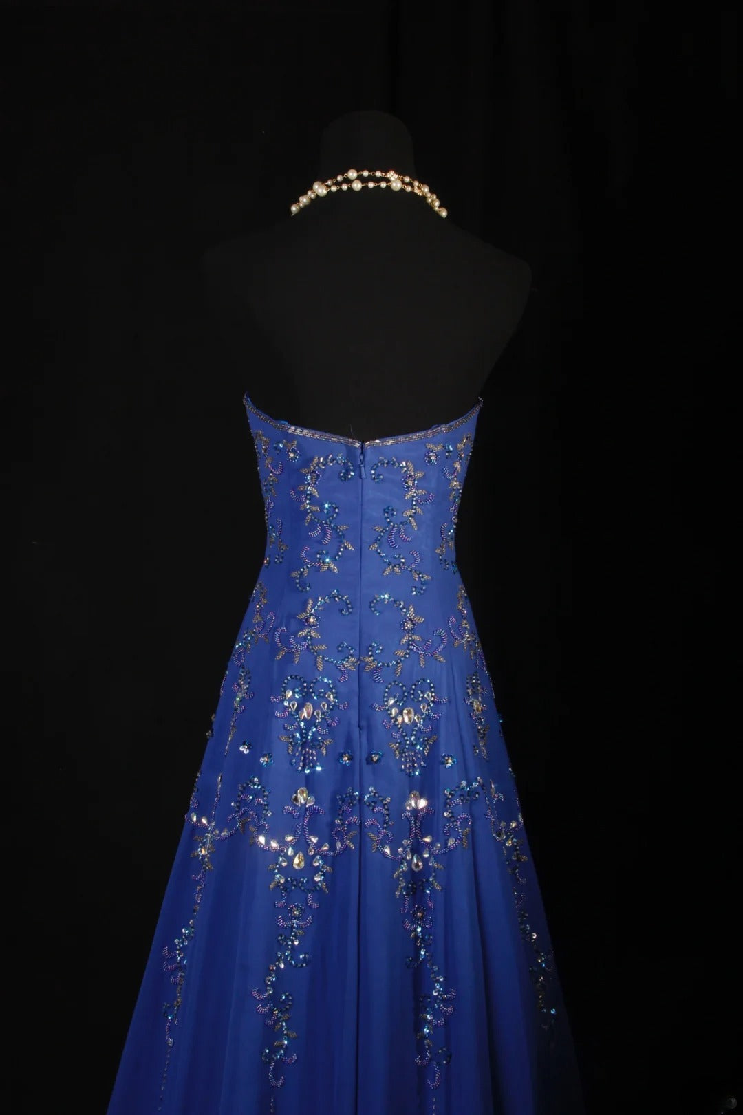 Retro 70s 1960s Formal A Line Strapless Royal Blue With Gem Beads Chiffon Sleeveless Long Prom Dresses Party Formal Gowns AS142