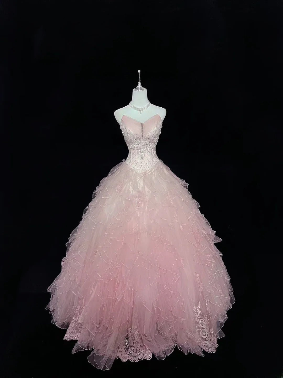 Modest Ball Gown Sweetheart Pink With Tiered Layers Tulle Long Quince Dress Voluminous Sweet 16 Sweet Sixteen Outfits Vestido de 15 RB7513