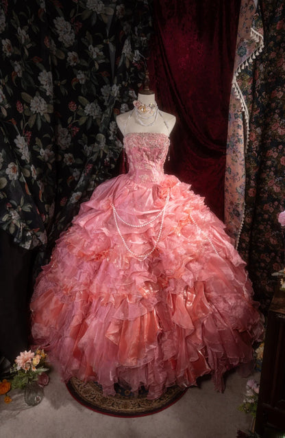 Sweety Ball Gown Strapless With Tulle Long Appliques Lace Tiered Layers Quince Dress inspo Party Gowns Sweet 16 Outfits RB8281