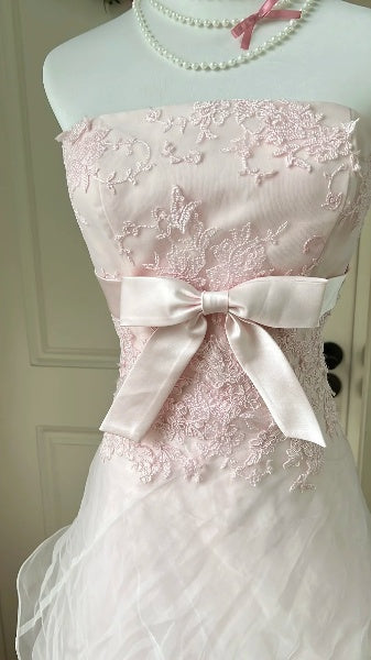 Prom Dress A Line Modest Strapless Long Pink Formal Party Gown For Senior Women RC0508