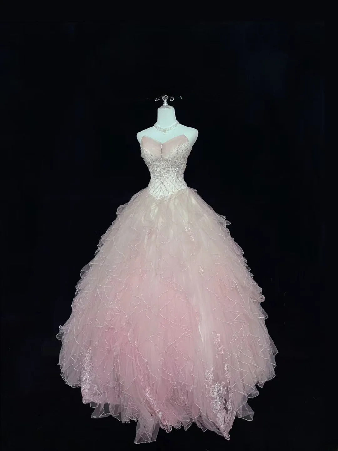 Modest Ball Gown Sweetheart Pink With Tiered Layers Tulle Long Quince Dress Voluminous Sweet 16 Sweet Sixteen Outfits Vestido de 15 RB7513