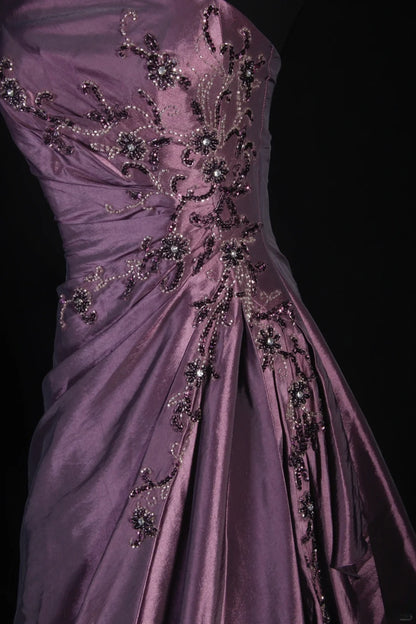 Retro Ball Gowns Women Cocktail Party Gown Strapless With Beads Cape Outfits 90s Purple Long Graduation Dinner Outfits Prom Dresses AS143