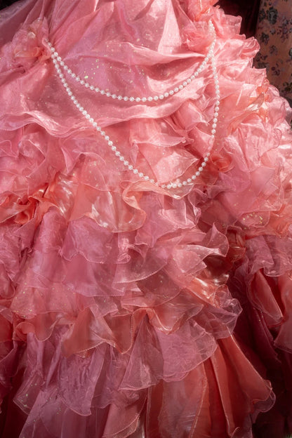 Sweety Ball Gown Strapless With Tulle Long Appliques Lace Tiered Layers Quince Dress inspo Party Gowns Sweet 16 Outfits RB8281