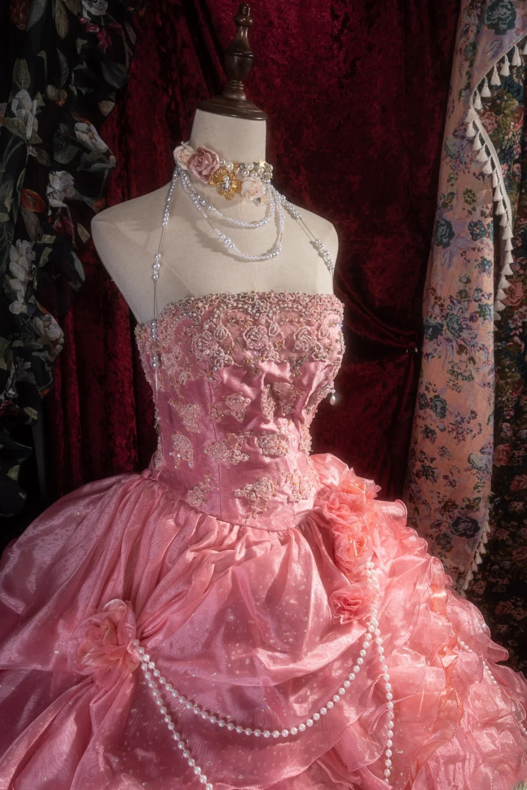 Sweety Ball Gown Strapless With Tulle Long Appliques Lace Tiered Layers Quince Dress inspo Party Gowns Sweet 16 Outfits RB8281