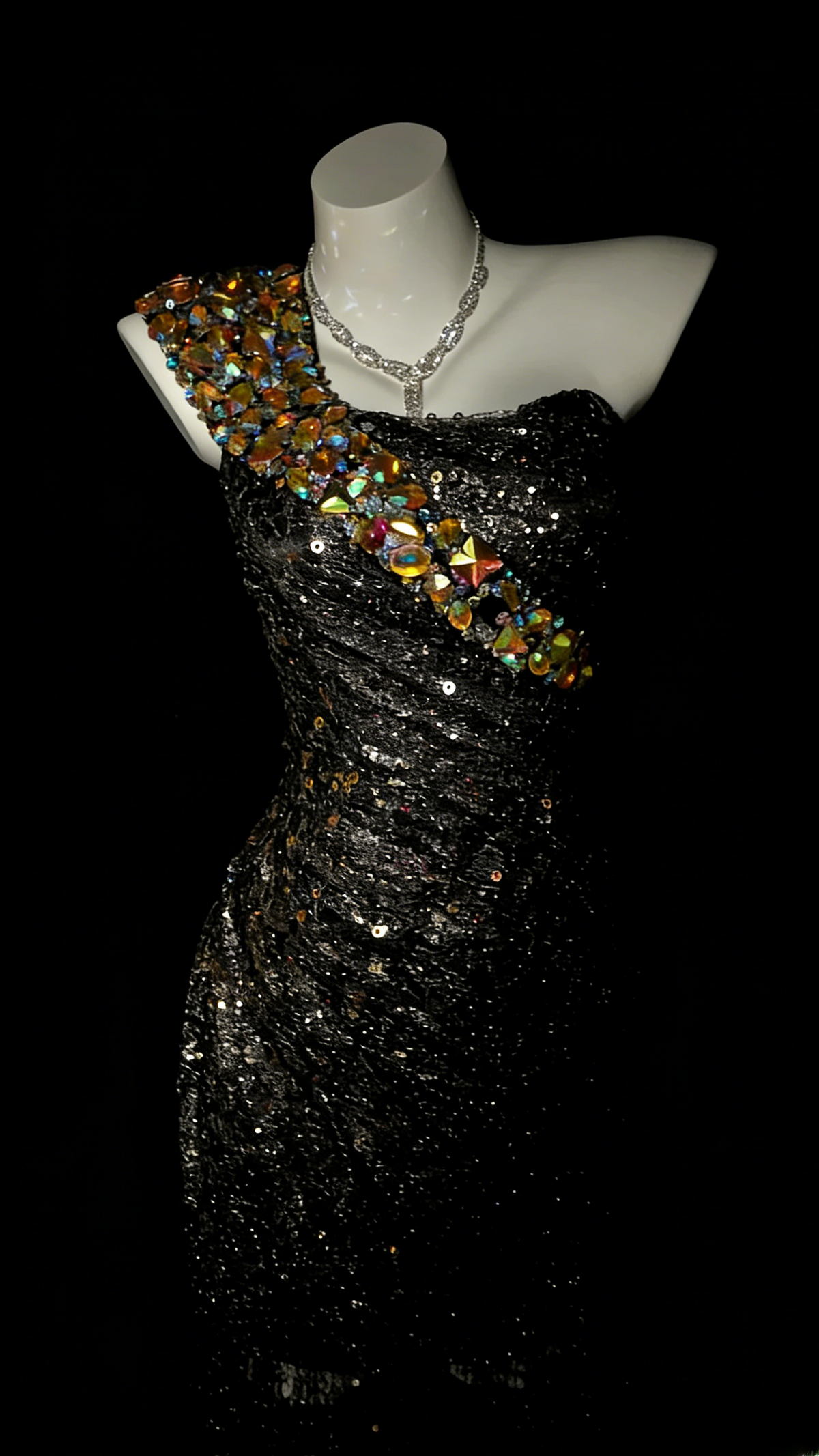 Grey Prom Dress Mermaid One Shoulder With Gold Lace Floor Length Formal Party Gown RB9938