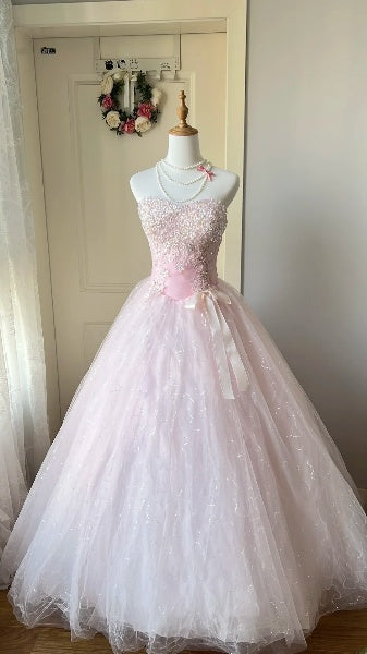 Modest Sweet 16 Dress Long Sweetheart Pink Tulle With Beaded Ball Gown Sweet Sixteen Party Birthday Dresses RC0509
