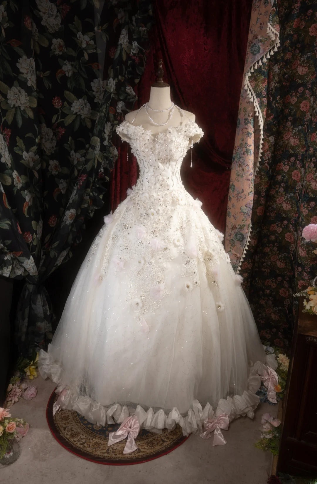 Dreamy Princess Ball Gown Formal Events Off The Shoulder White With Flowers Quince Dress Quinceanera Dresses Birthday Outfits RB8282