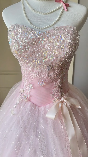 Modest Sweet 16 Dress Long Sweetheart Pink Tulle With Beaded Ball Gown Sweet Sixteen Party Birthday Dresses RC0509
