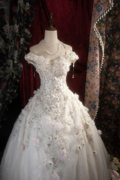 Dreamy Princess Ball Gown Formal Events Off The Shoulder White With Flowers Quince Dress Quinceanera Dresses Birthday Outfits RB8282