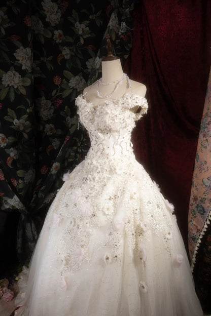 Dreamy Princess Ball Gown Formal Events Off The Shoulder White With Flowers Quince Dress Quinceanera Dresses Birthday Outfits RB8282