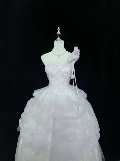 Modest Ball Gown One Shoulder Lilac With Tiered Layers Long Quince Dress Voluminous Sweet 16 Sweet Sixteen Outfits Vestido de 15 RB7514