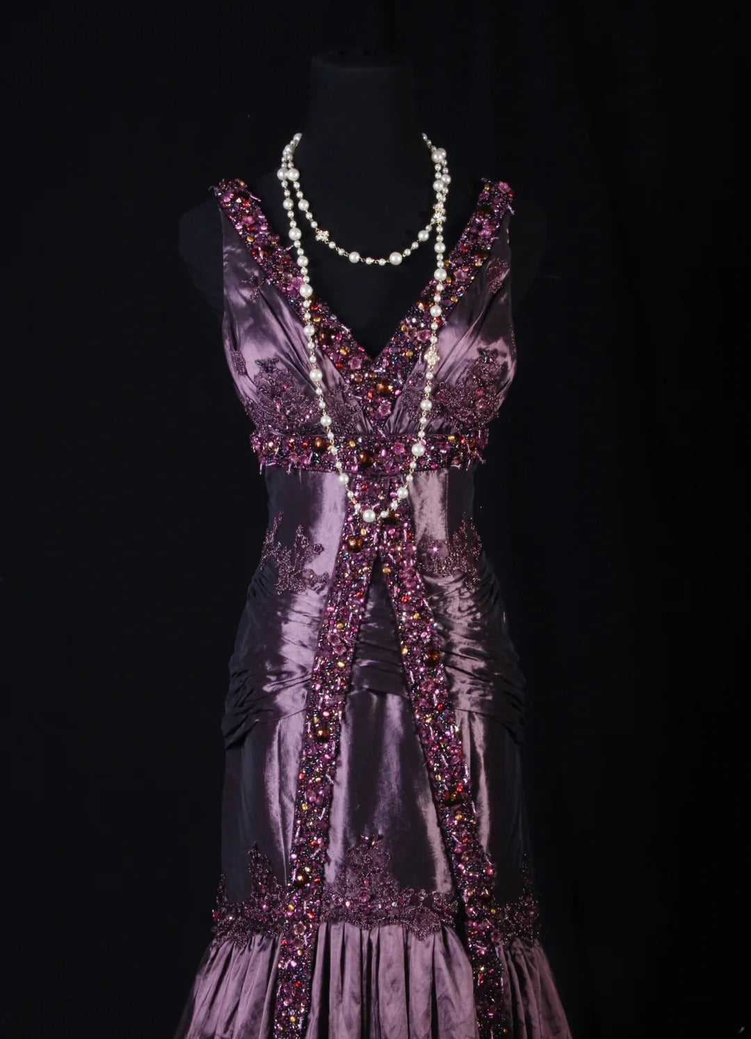 Retro Vintage 1960s Formal Mermaid V Neck Purple With Beads Long Prom Dresses Party Formal Gowns AS144
