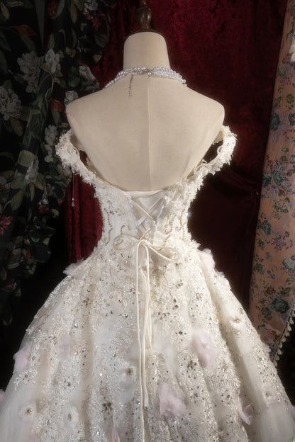 Dreamy Princess Ball Gown Formal Events Off The Shoulder White With Flowers Quince Dress Quinceanera Dresses Birthday Outfits RB8282