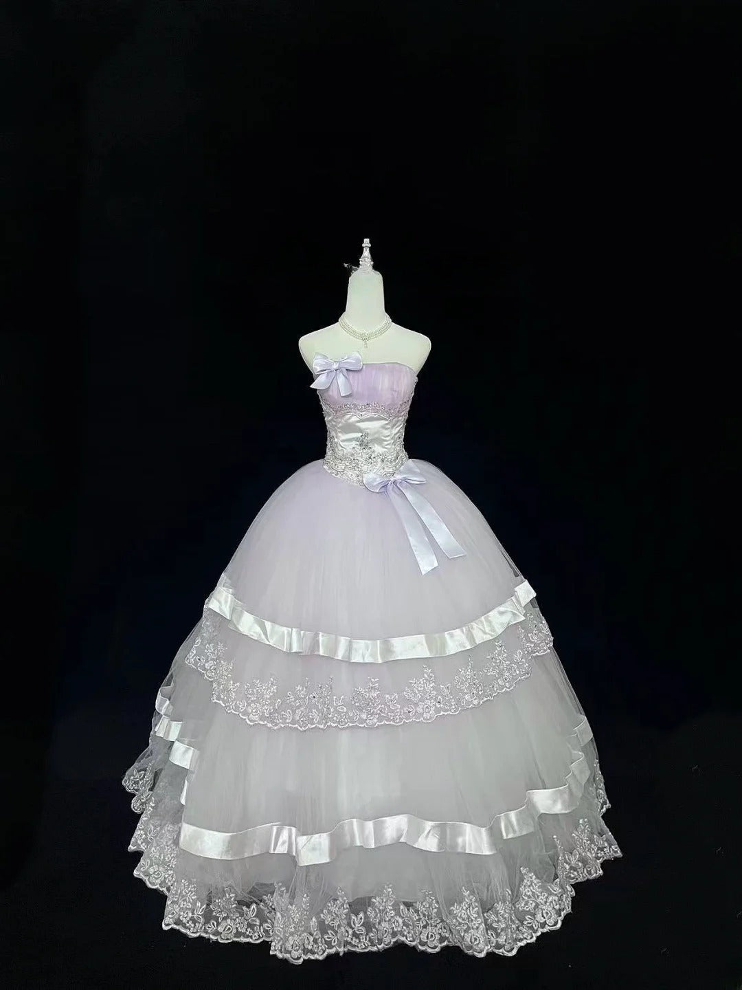 Modest Ball Gown Strapless Lilac With Tiered Layers Long Quince Dress Voluminous Sweet 16 Sweet Sixteen Outfits Vestido de 15 RB7525