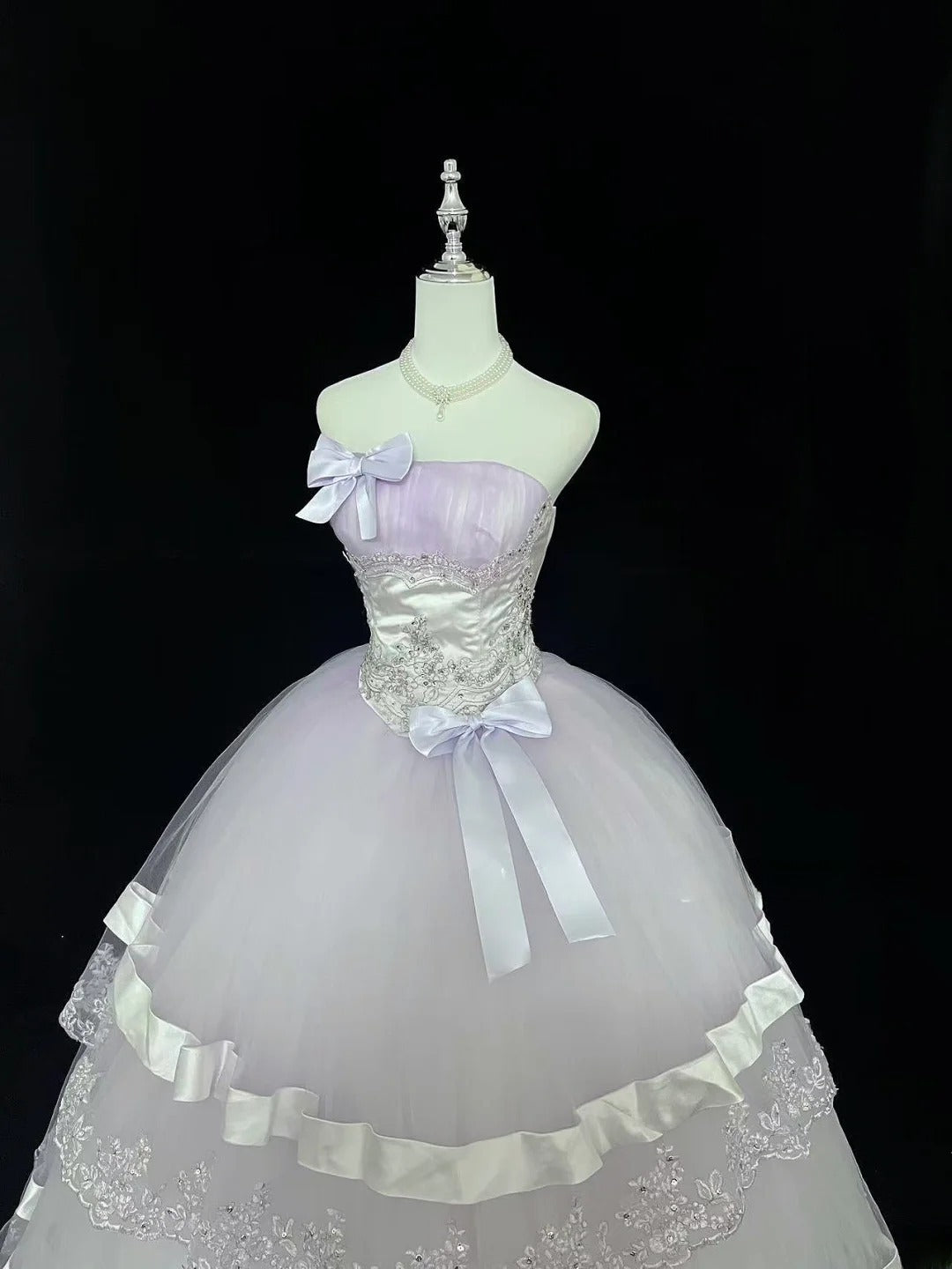 Modest Ball Gown Strapless Lilac With Tiered Layers Long Quince Dress Voluminous Sweet 16 Sweet Sixteen Outfits Vestido de 15 RB7525