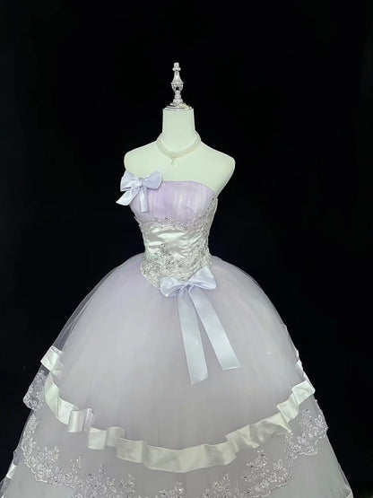 Modest Ball Gown Strapless Lilac With Tiered Layers Long Quince Dress Voluminous Sweet 16 Sweet Sixteen Outfits Vestido de 15 RB7525