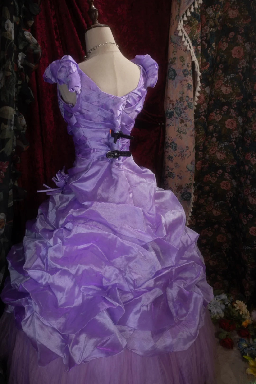 Sweety Ball Gown Square With Satin Long Beading Tiered Flowers Grape Quince Dress inspo Party Gowns Sweet 16 Outfits RB8283