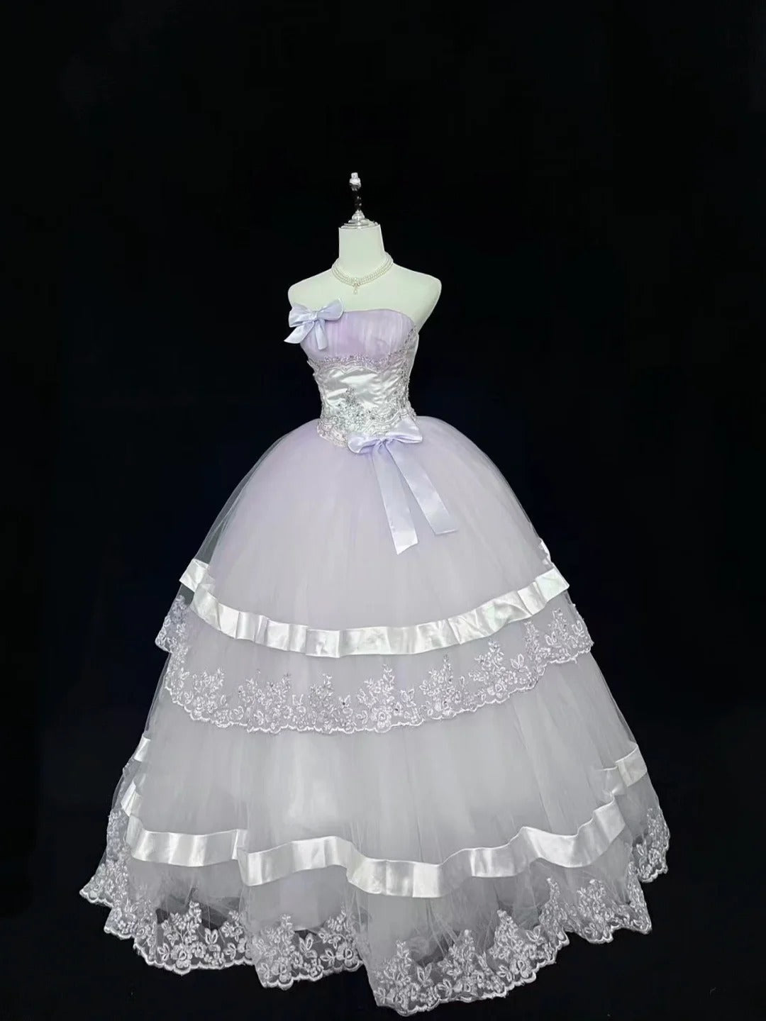 Modest Ball Gown Strapless Lilac With Tiered Layers Long Quince Dress Voluminous Sweet 16 Sweet Sixteen Outfits Vestido de 15 RB7525
