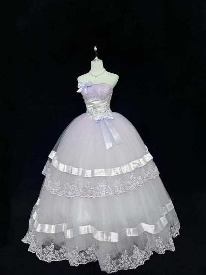 Modest Ball Gown Strapless Lilac With Tiered Layers Long Quince Dress Voluminous Sweet 16 Sweet Sixteen Outfits Vestido de 15 RB7525