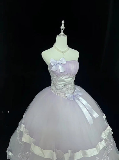 Modest Ball Gown Strapless Lilac With Tiered Layers Long Quince Dress Voluminous Sweet 16 Sweet Sixteen Outfits Vestido de 15 RB7525