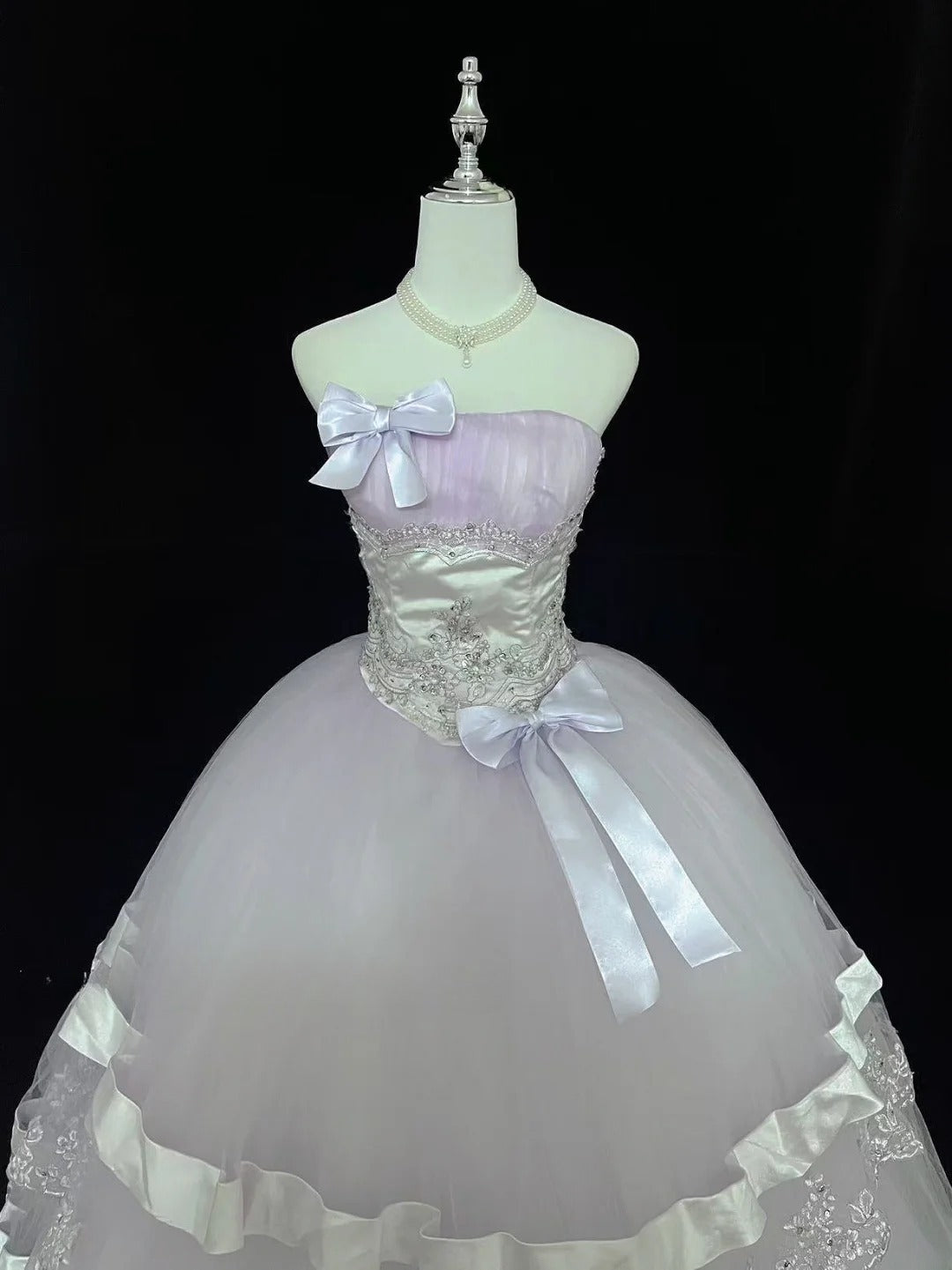 Modest Ball Gown Strapless Lilac With Tiered Layers Long Quince Dress Voluminous Sweet 16 Sweet Sixteen Outfits Vestido de 15 RB7525