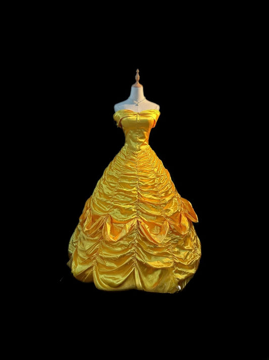 Modest Ball Gown Off The Shoulder Yellow Long With Cap Sleeves Sweet 16 Dresses Seventeen Quince Dress RB3589