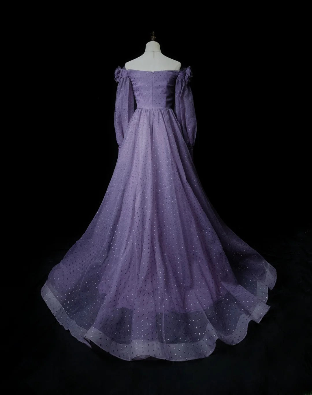 Classy Prom Dresses Ball Gown Off The Shoulder Purple With Long Sleeves Tulle Party Dress Formal Outfits RB5956
