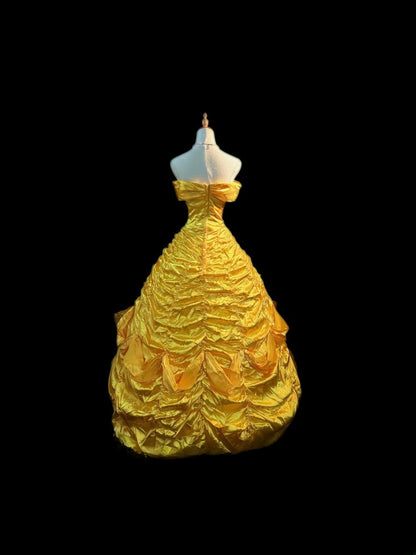 Modest Ball Gown Off The Shoulder Yellow Long With Cap Sleeves Sweet 16 Dresses Seventeen Quince Dress RB3589