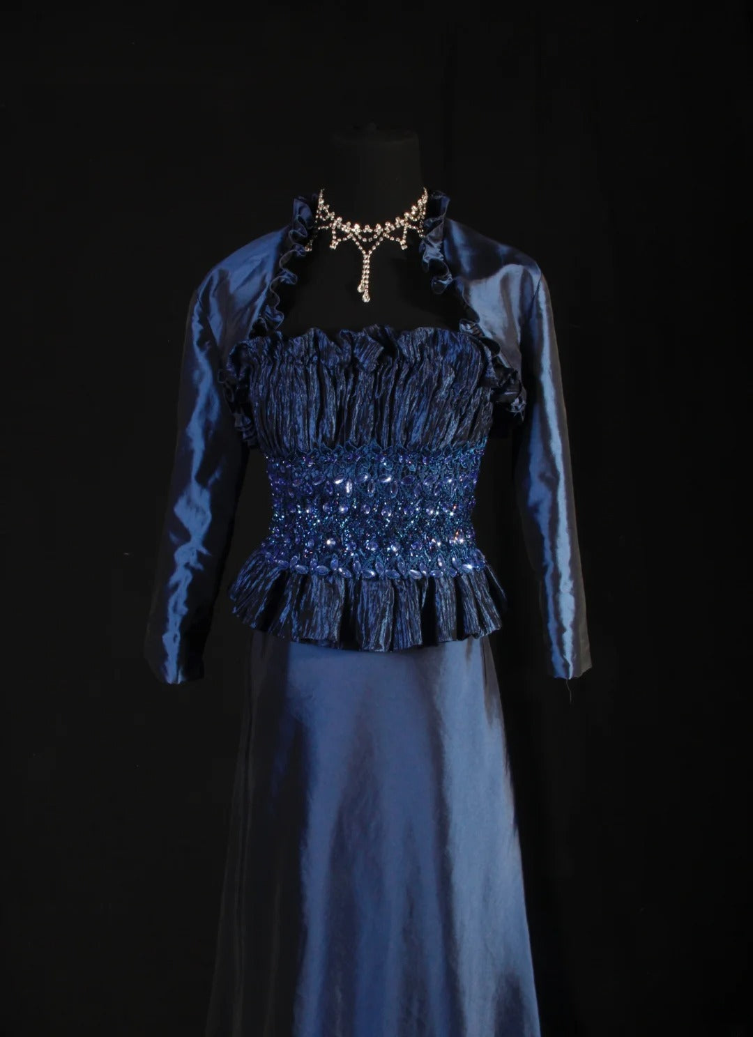 Retro 70s 1960s Formal A Line Strapless Navy Blue With Gem Beads Jacket Sleeveless Long Prom Dresses Party Formal Gowns AS146