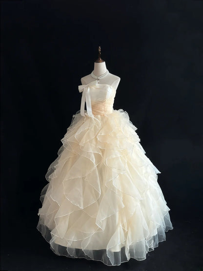 Modest Ball Gown Strapless Champagne With Tiered Layers Long Quince Dress Voluminous Sweet 16 Sweet Sixteen Outfits Vestido de 15 RB7526