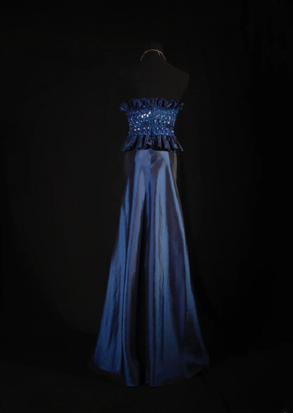 Retro 70s 1960s Formal A Line Strapless Navy Blue With Gem Beads Jacket Sleeveless Long Prom Dresses Party Formal Gowns AS146