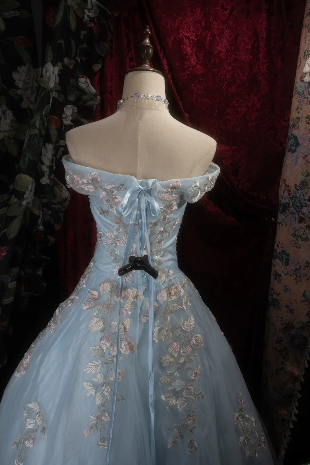 Dreamy Princess Ball Gown Formal Events Off The Shoulder Light Sky Blue With Lace Quince Dress Quinceanera Dresses Birthday Outfits RB8284