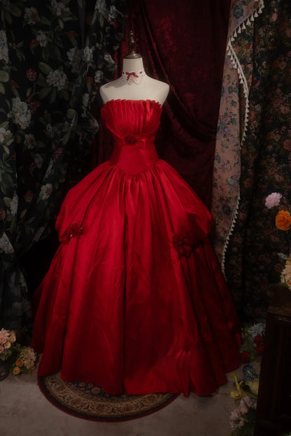 Dreamy Princess Ball Gown Formal Events Strapless Red With 3D Flowers Quince Dress Quinceanera Dresses Birthday Outfits RB8285
