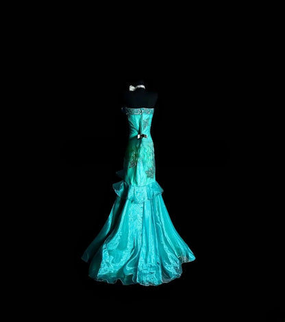 Vintage Mermaid Strapless Green With Beading Lace Prom Dress Formal Dress Party Dresses RB7125