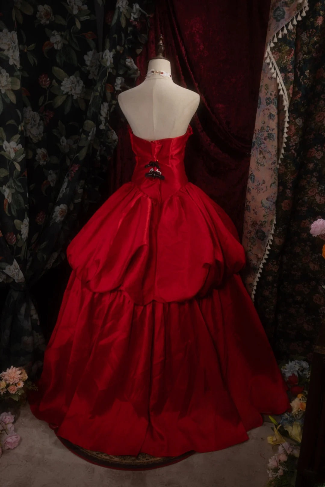 Dreamy Princess Ball Gown Formal Events Strapless Red With 3D Flowers Quince Dress Quinceanera Dresses Birthday Outfits RB8285