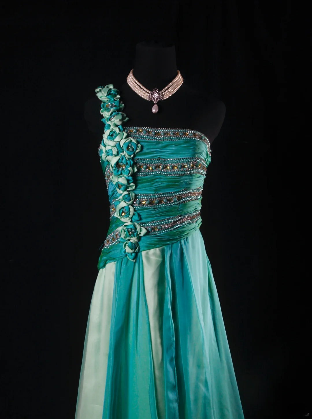 Retro 70s 1960s Formal A Line Multi Colors Green Blue With Gem Beads One Shoulder Sleeveless Long Prom Dresses Party Formal Gowns AS147