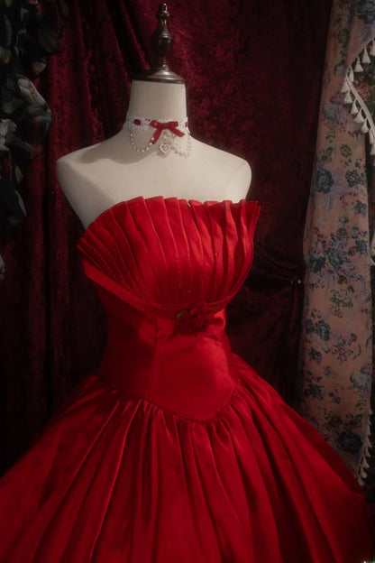 Dreamy Princess Ball Gown Formal Events Strapless Red With 3D Flowers Quince Dress Quinceanera Dresses Birthday Outfits RB8285
