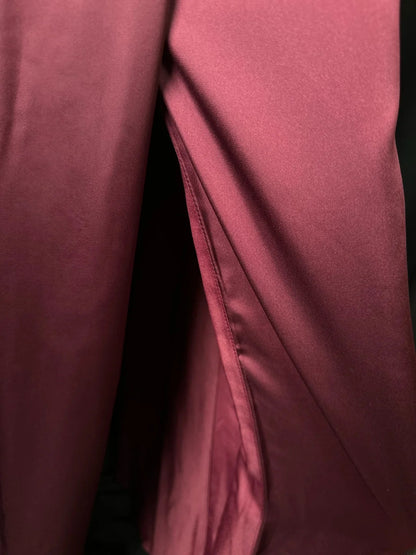 Retro A line One Shoulder Burgundy Satin Long Date Night Outfits Semi Formal Prom Wedding Guest Dresses RB5957