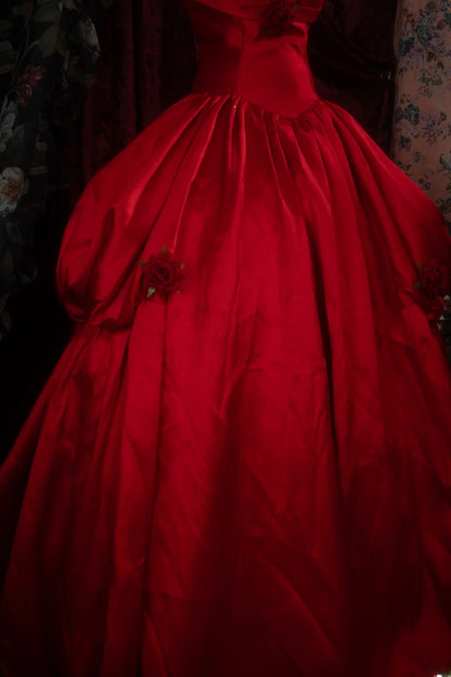 Dreamy Princess Ball Gown Formal Events Strapless Red With 3D Flowers Quince Dress Quinceanera Dresses Birthday Outfits RB8285