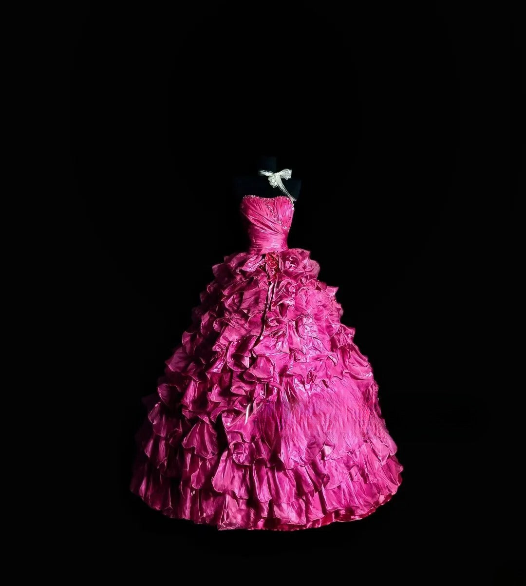 Cute Ball Gown Strapless Hot Pink Organza Long Quinceañera Dress Moda 2000 15 Quinceanera Dresses Ideas Sweet 16 Outfits RB7126