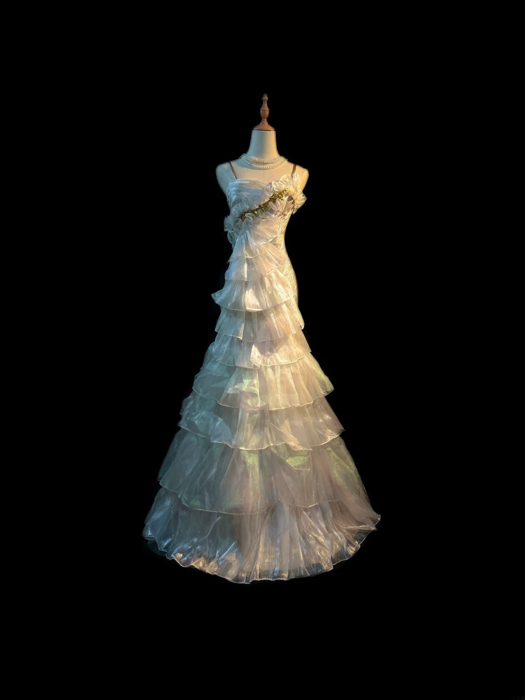 Vintage 70s Prom Dresses Mermaid Spaghetti Strap White Layered For Women Long Evening Formal Outfits RB3590