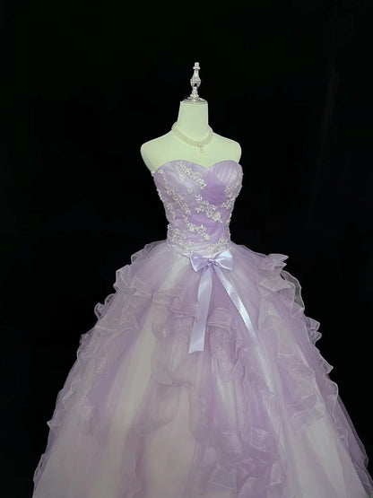 Modest Ball Gown Sweetheart Lilac With Tiered Layers Appliqued Long Quince Dress Voluminous Sweet 16 Sweet Sixteen Outfits Vestido de 15 RB7528