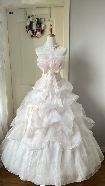 Modest Sweet 16 Dress Long Strapless Light Pink With Ruffled Ball Gown Sweet Sixteen Party Birthday Dresses RC0513