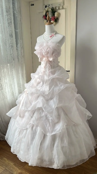 Modest Sweet 16 Dress Long Strapless Light Pink With Ruffled Ball Gown Sweet Sixteen Party Birthday Dresses RC0513